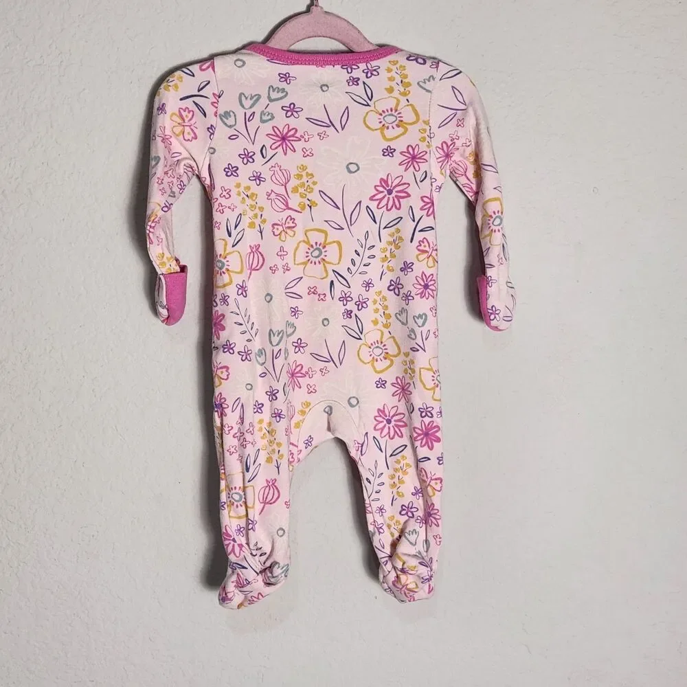 Newborn Baby Girl Sleeper Lot of 2 Wonder Nation Gerber Zip Footed Pajamas